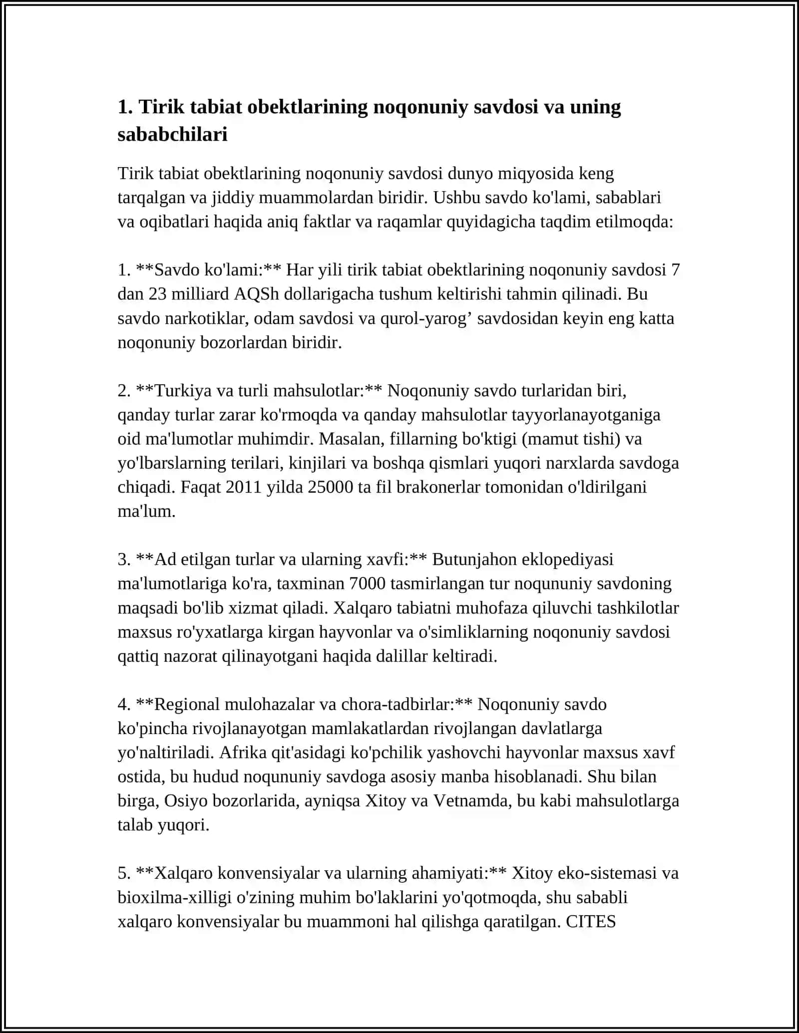 TIRIK TABIAT OBYEKTLARING NOQONUNIY SAVDOSI VA UNING BIOXILMAXILLIKNING QISQARISHIGA TASIRI 3