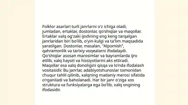 Folklor janridagi asar tahlili: namunasi mustaqil talimda 3