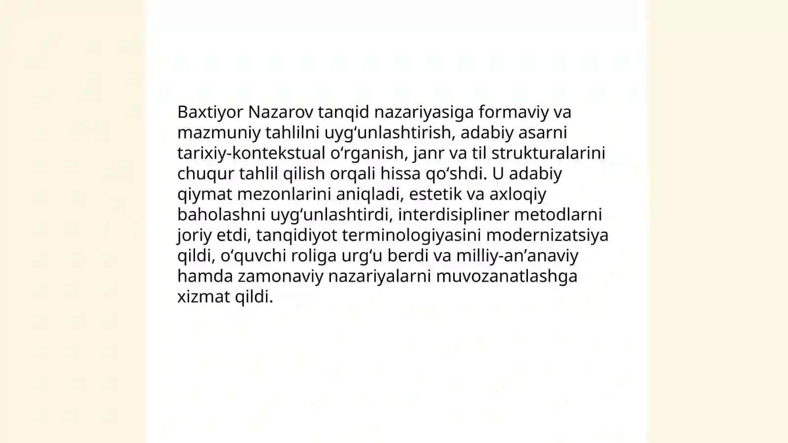Baxtiyor Nazarovning adabiy tanqid rivojiga qoʻshgan hissasi 3