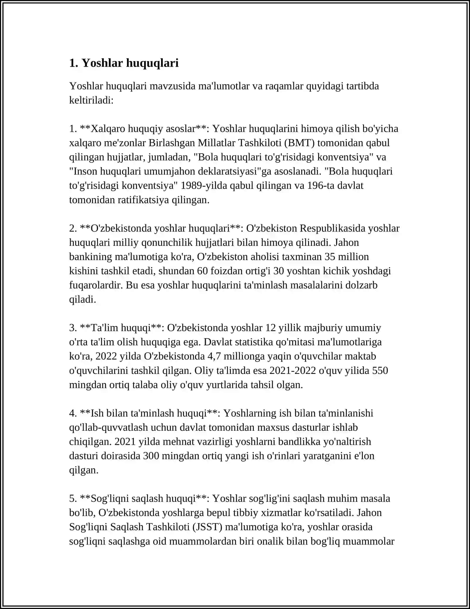 YOSHLAR HUQUQLARINING KONSTITUTSIYAVIY ASOSLARI MAVZUSIDAN KROSSVORD TUZISH 10 TA ATAMADAN IBORAT BOʻLSIN 3