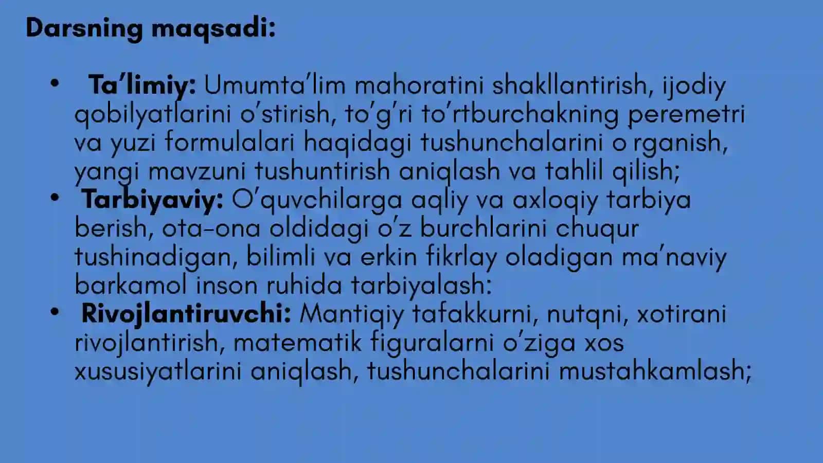 To`g`rito`rburchakning peremtri va yuzi 3