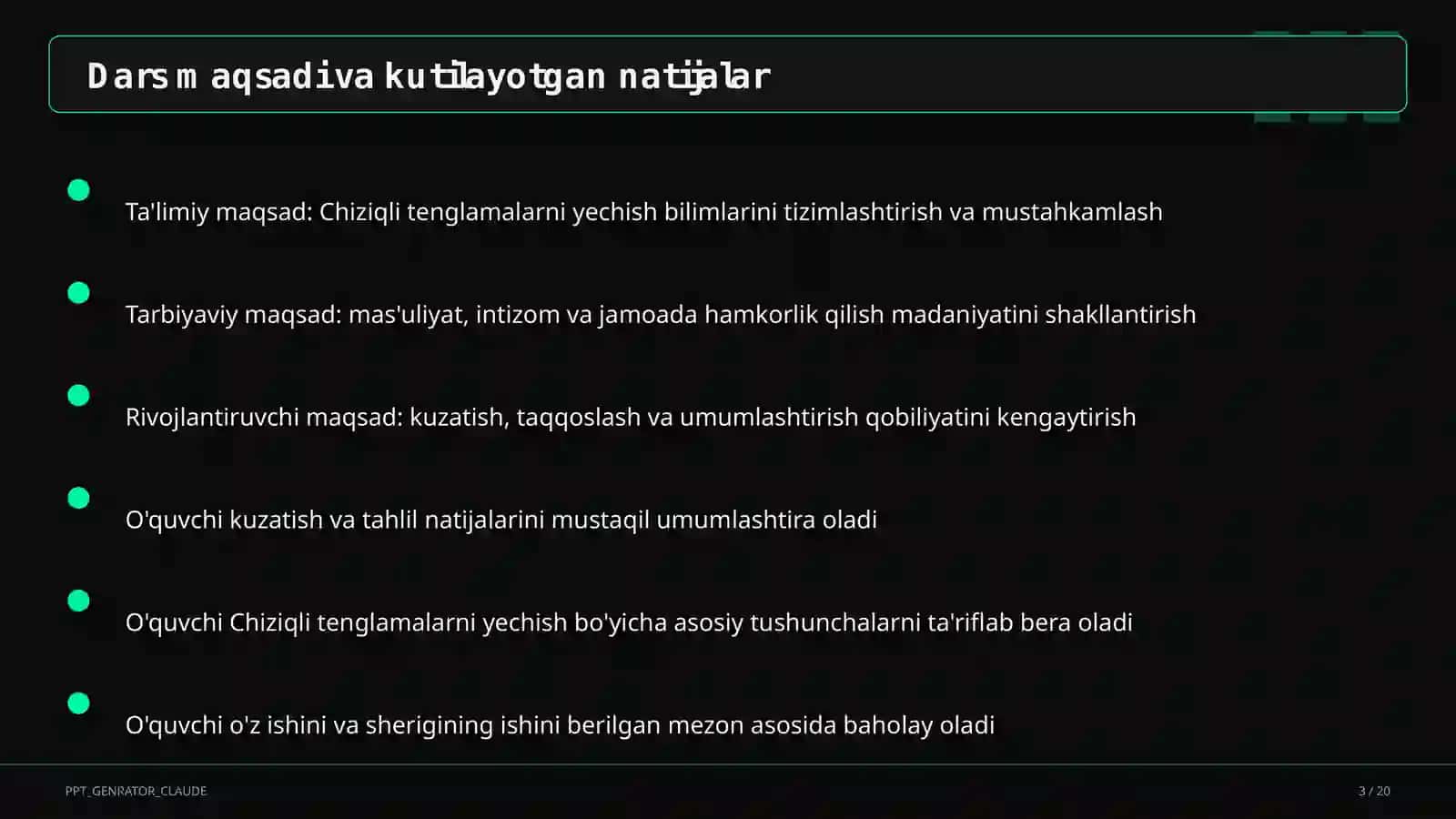 Chiziqli tenglamalarni yechish (6-sinf) 3