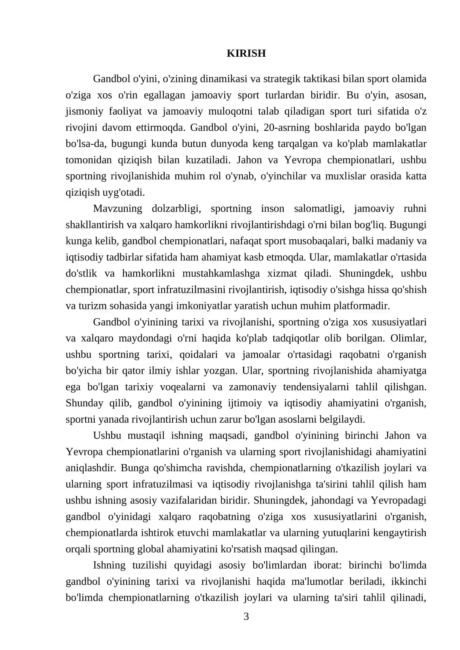 Gandbol o'yini birinchi Jahon va Yevropa chempionatini o'tkazilishi 2025-2026 o'quv yili 3