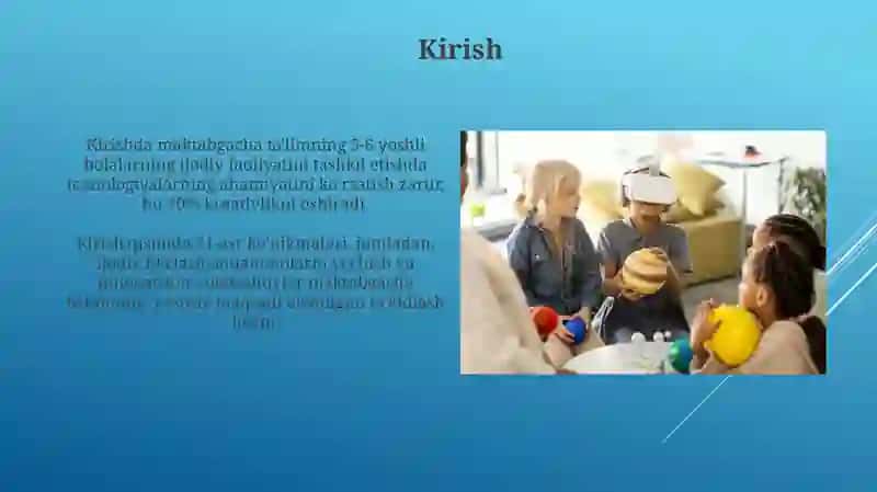 Maktabgacha ta'lim bolalar ni ijodiy faoliyatini tashkil qilish texnologiyasi (tayyorlov guruhi) 3