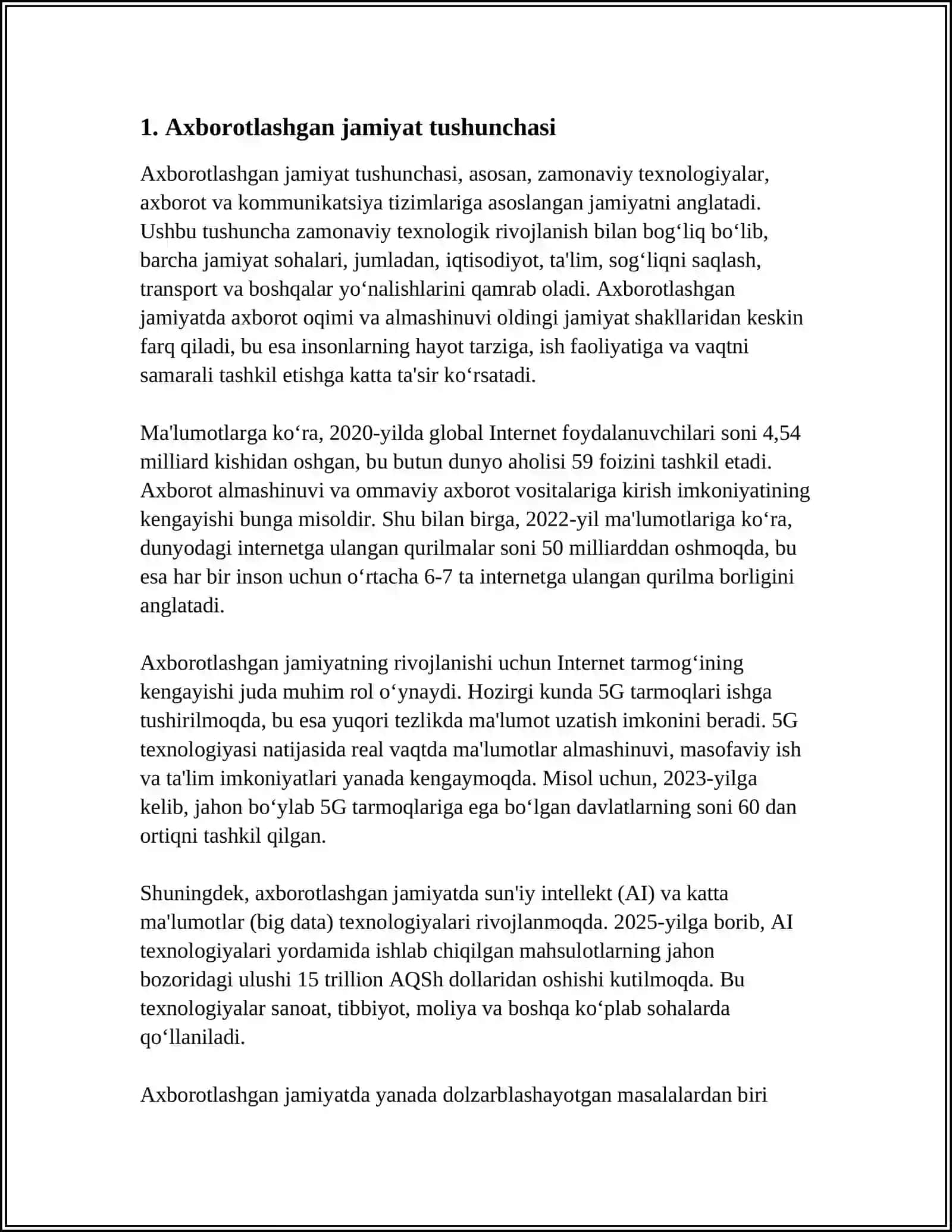“AXBOROTLASHGAN JAMIYAT VA UNING ISTIQBOLLARI” MAVZUSIDA ESSE TAYYORLASH (A.TOYNBI, E.TOFFLER ASARLARINING QIYOSIY TAHLILI ASOSIDA) 3