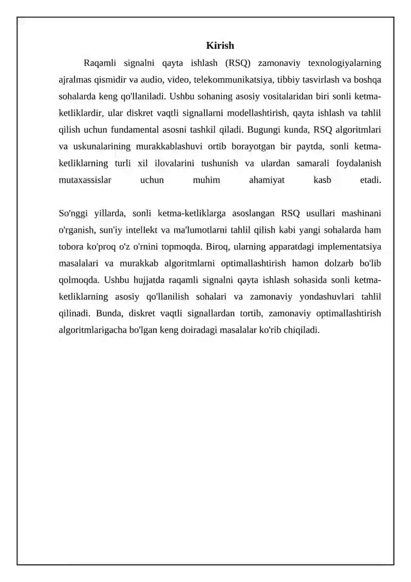 Raqamli signalni qayta ishlashda sonli ketma-ketliklarning tatbiqlari 3