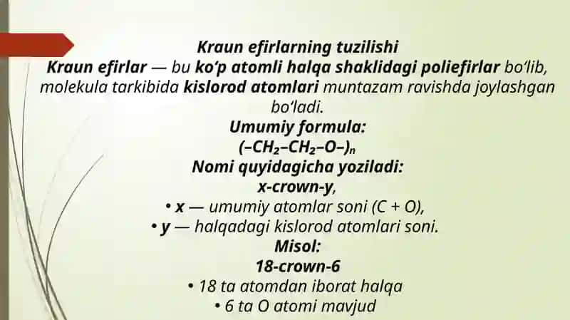 Kraun efirlar-dori vositalari sifatida. Dorivor preparatlar tarkibidagi yetti a’zoli aromatik birikmalar. 3