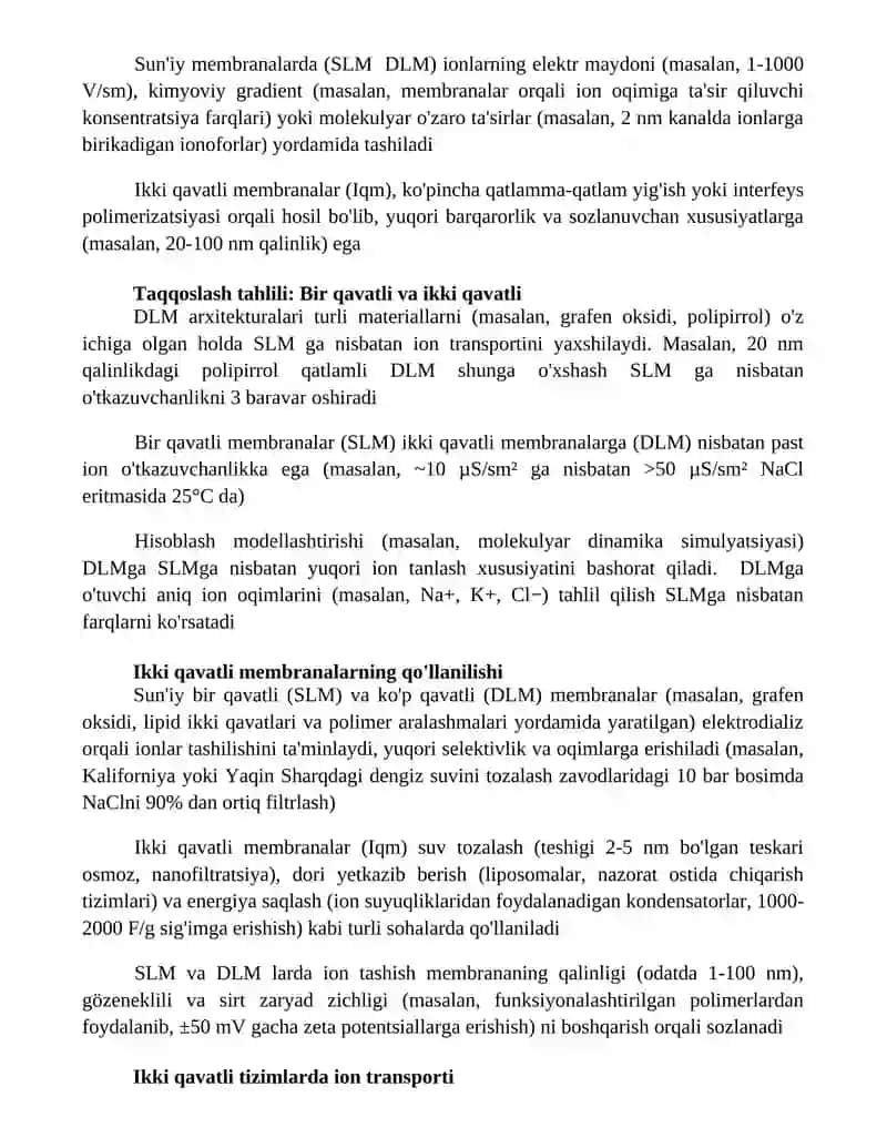 Sun'iy membranalar, ionlar tashishi 3