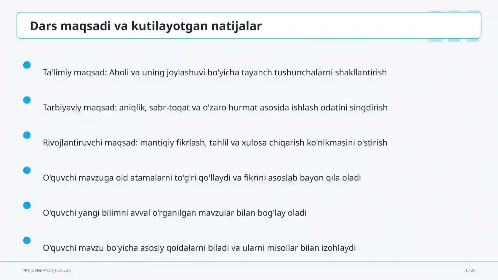 Aholi va uning joylashuvi (6-sinf) 3