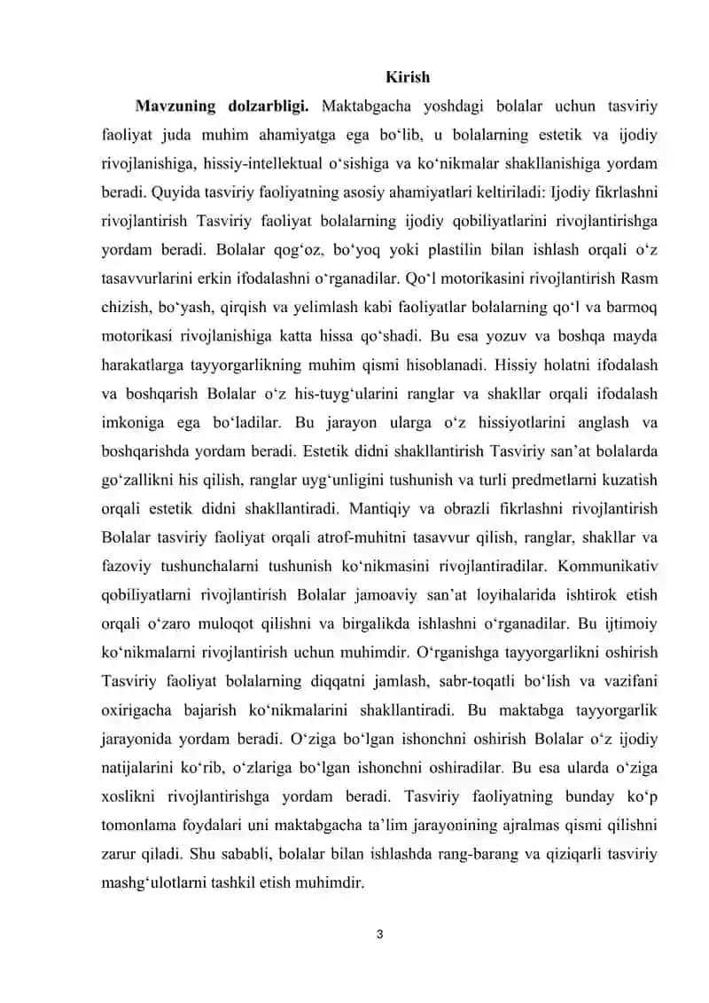 Maktabgacha yoshdagi bolalarning tasviriy qobiliyatlari va ijodkorligini aniqlash usullarini o‘rganish 3