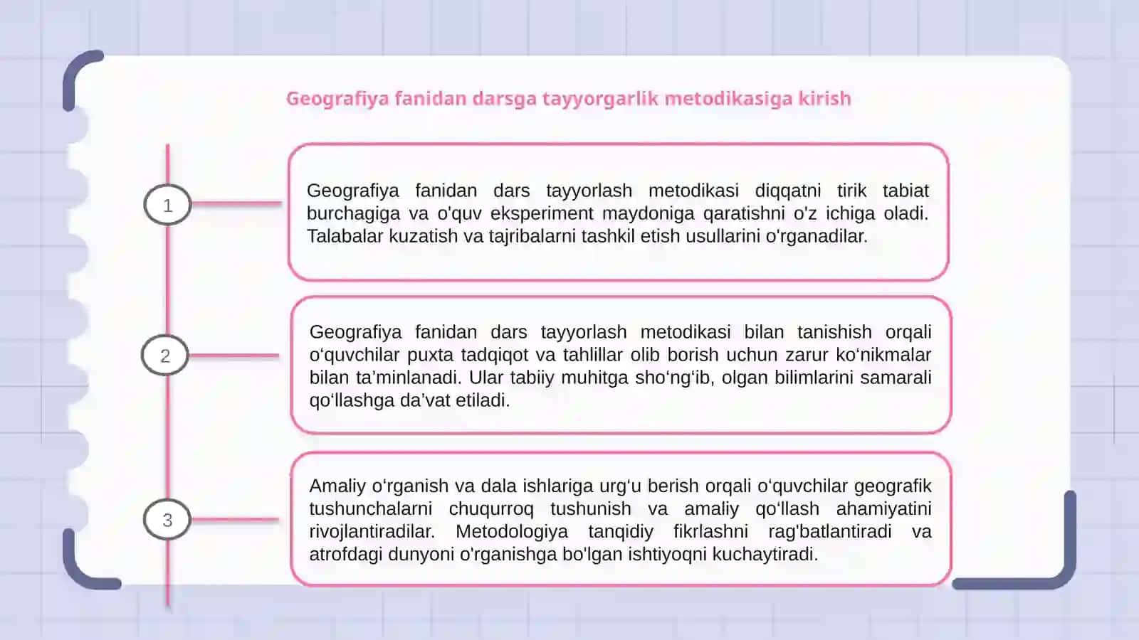 Joĝrofiya maydonchasi, tirik tabiat burchagi, òquv tajriba uchastkasida darslarni òzlastirish metodikasi. Kuzatish va tajribalarni tashkil etish usullarini òrganish 3