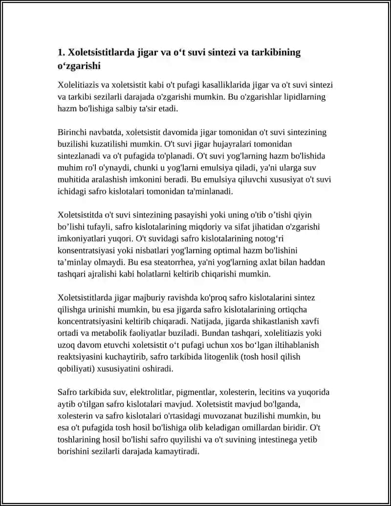 XOLETSISTITLARDA YOGʻLAR HAZMLANISHI BUZILISHI 3