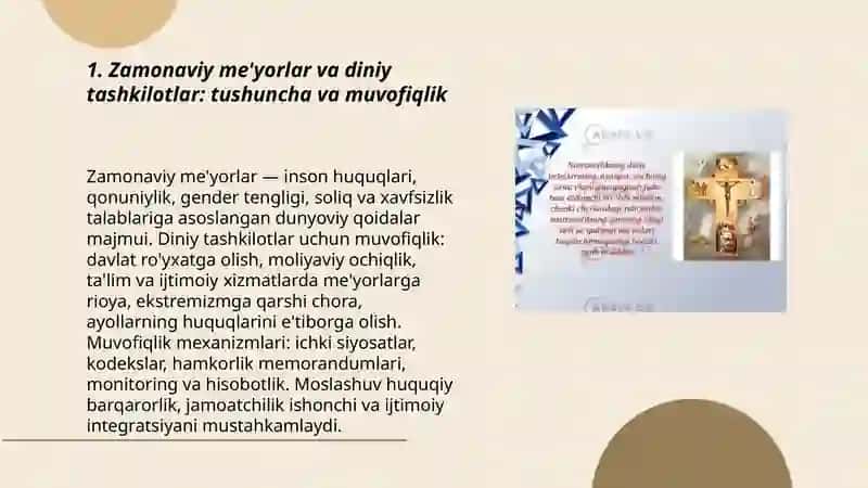 Diniy tashkilotlarning zamonaviy dunyoviy meʼyorlarga moslashuvining ahamiyati 3