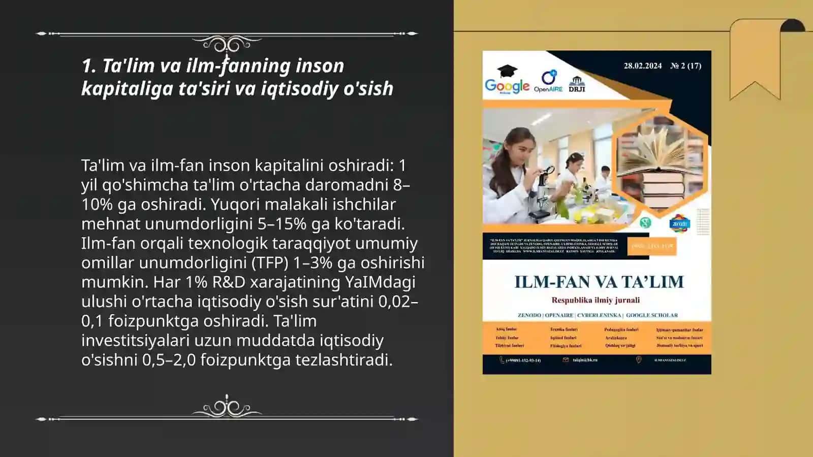 Talim va ilm-fanning iqtisodiy oʼsishga taʼsir 3