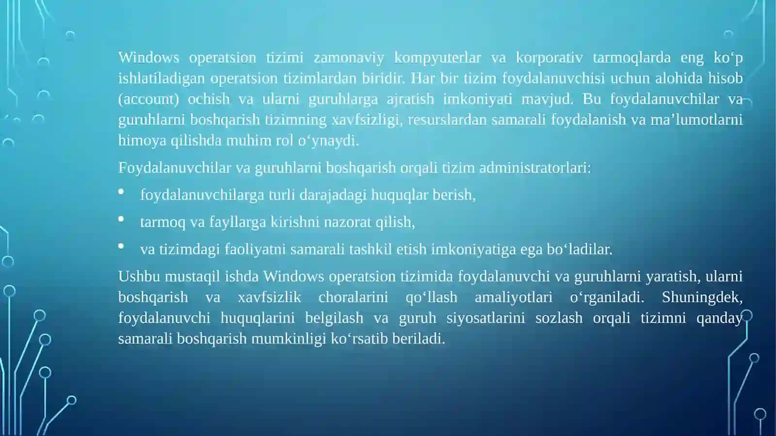 Windows operatsion tizimi da foydalanuvchilar va guruhlarni boshqarish 3