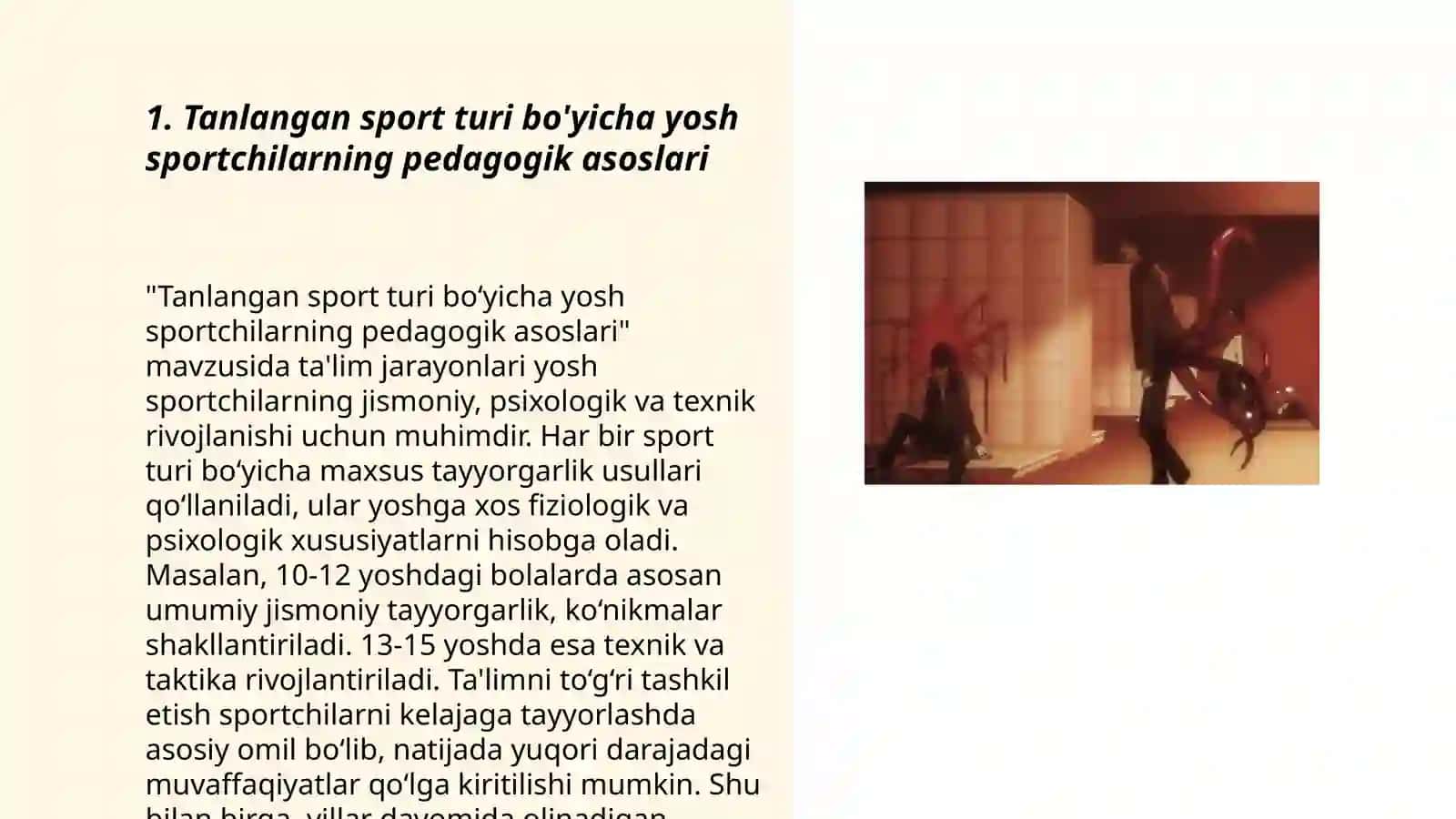 Tanlangan sport turiga saralash va yo'naltirishning umumiy ( pedagogik, pisixologik, tibbiy- biologik) asoslari. Toshpo‘latov Sherbek 3