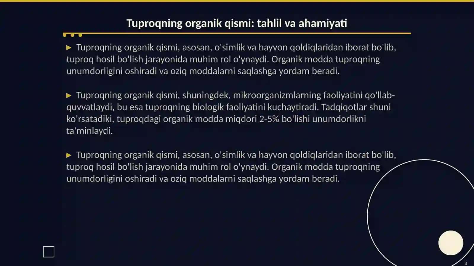Tuproq hosil boʻlishida tuproqning organik qismi va biologik omillar 3