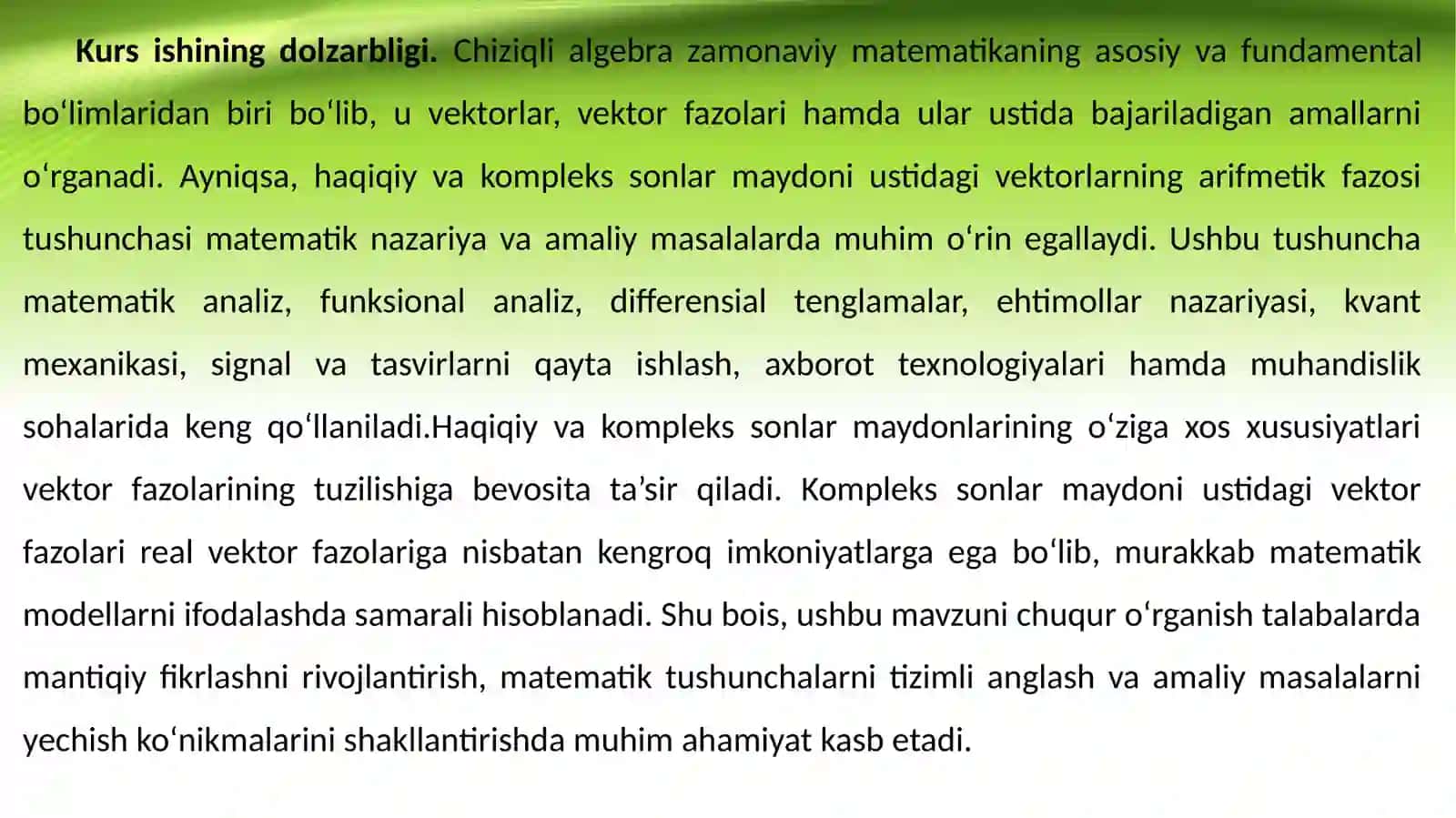 Haqiqiy vakompleks sonlarning arifmetik fazosi 3