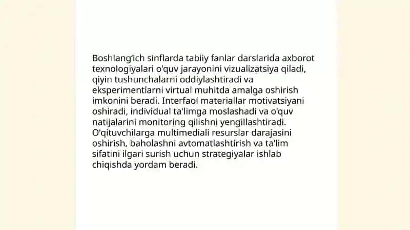 Boshlangʻich taʼlim tabiiy fanlar darslarida axborot texnologiyalardan foydalanishga oid taqdimot tayyorlash 3