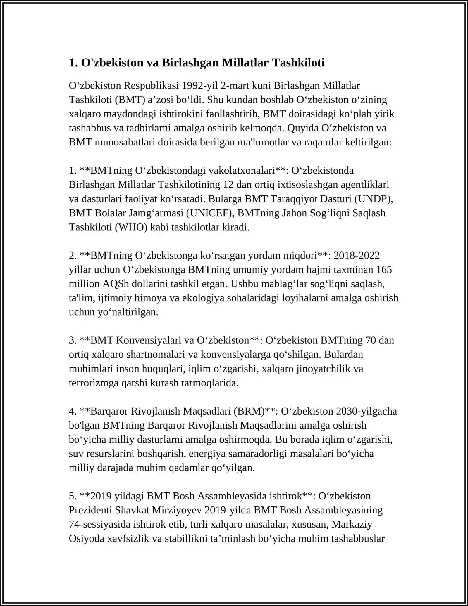 O'ZBEKISTONNING XALQARO TASHKILOTLAR BILAN HAMKORLIK ALOQALARI 3