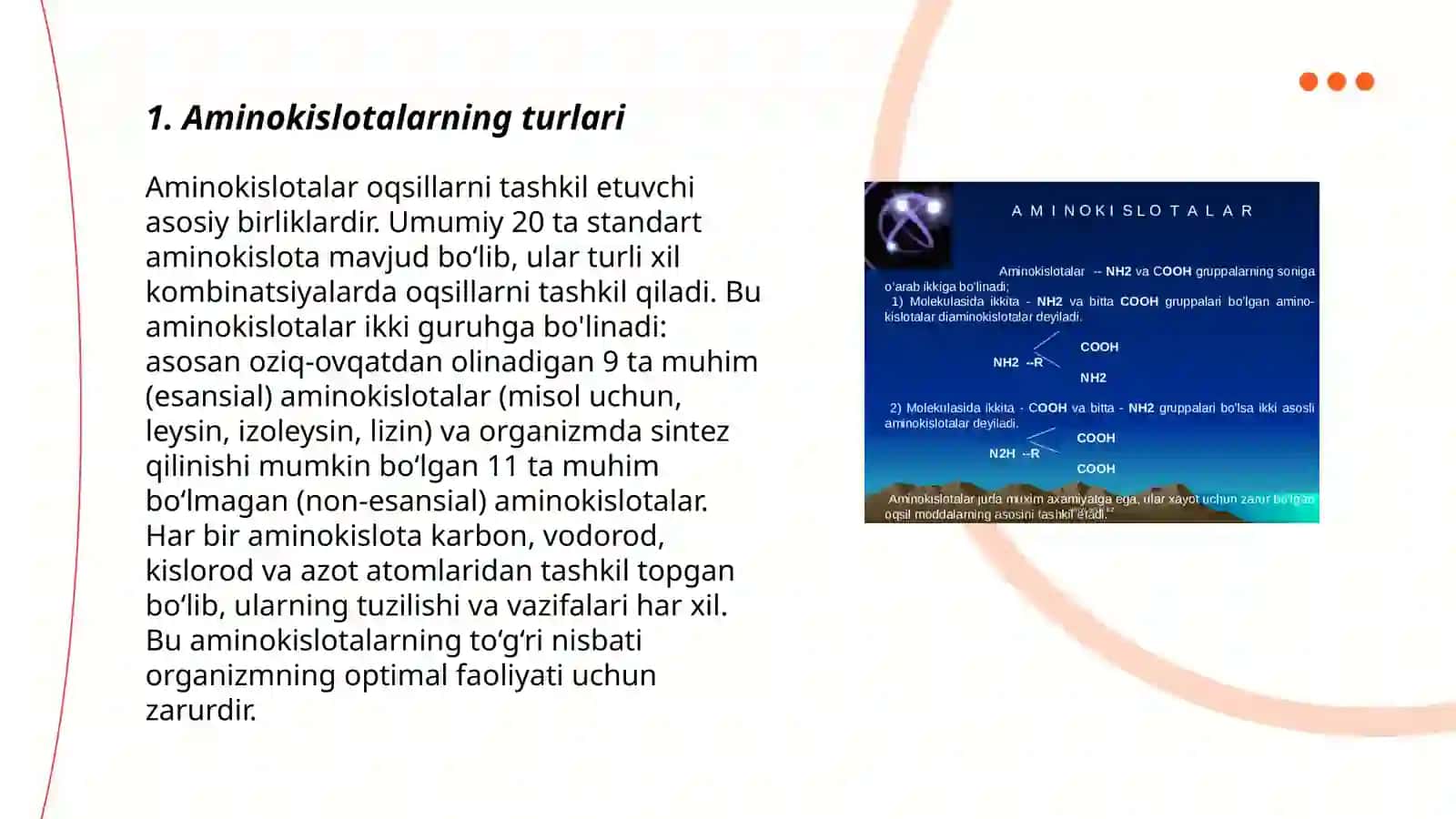 Aminokislotalar,nukleotidlar va ularning metabolizmi bilan boa'lia molekulalar 3