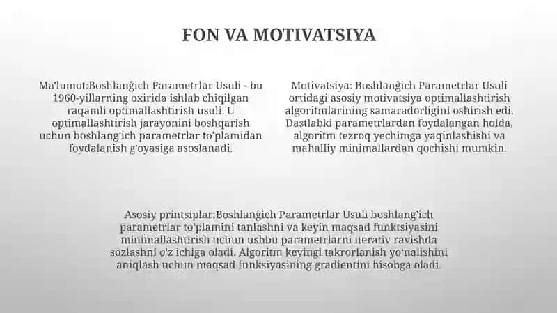 Boshlanĝich Parametrlar Usuli 3