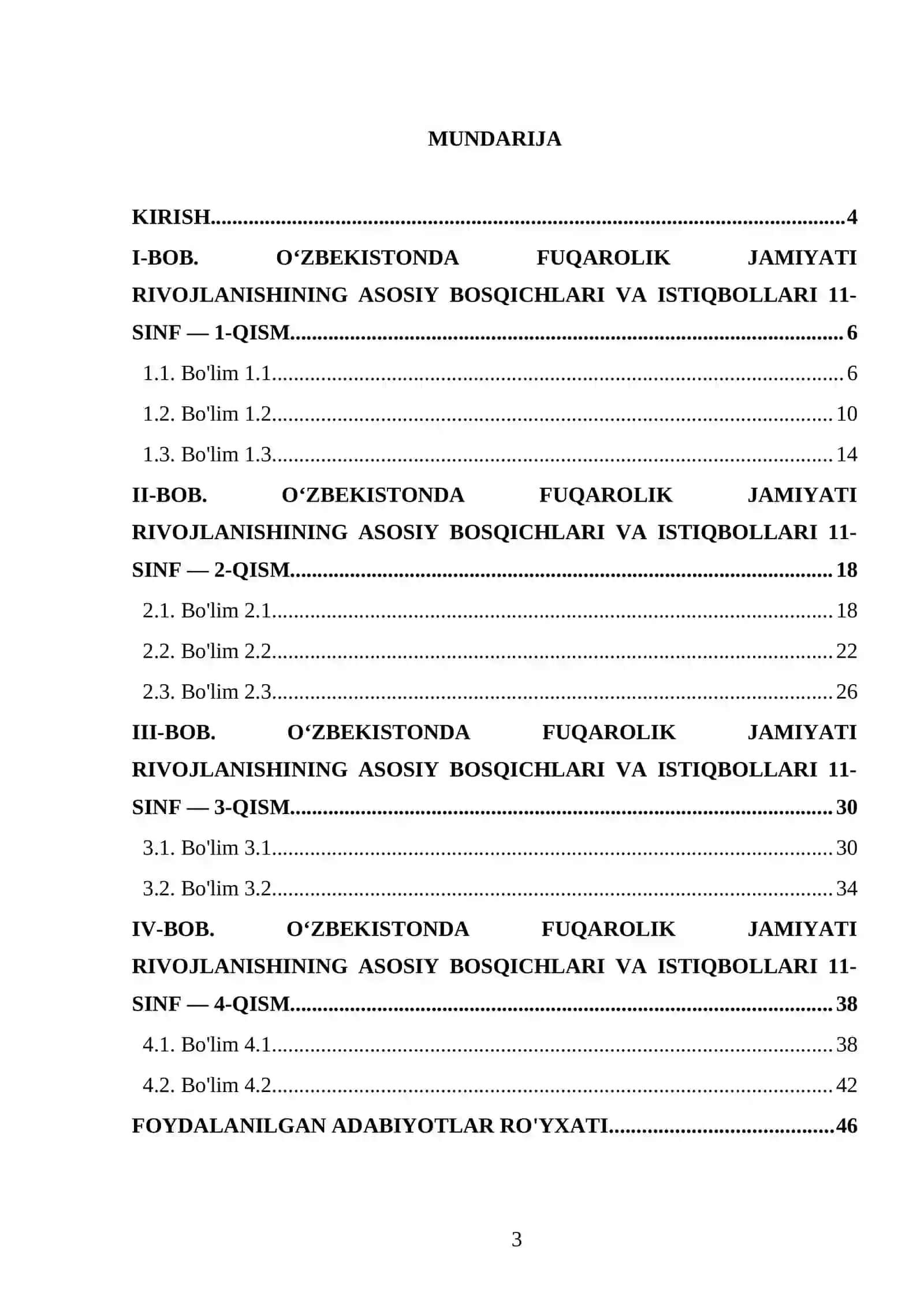 O‘ZBEKISTONDA FUQAROLIK JAMIYATI RIVOJLANISHINING ASOSIY BOSQICHLARI VA ISTIQBOLLARI 11- SINF 3