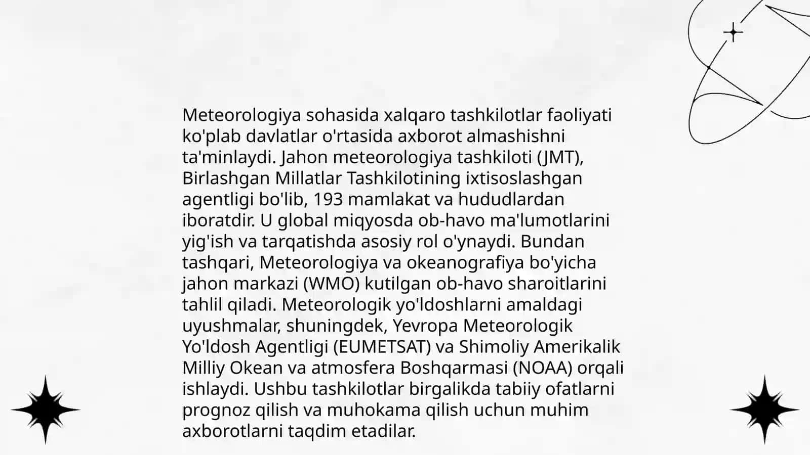 Meteorologiya sohasidagi xalqaro munosabatlarni oʼrganish Zamonaviy dasturlar va axborotlarni bilan ishlash koʻnikmalarini egalash 3