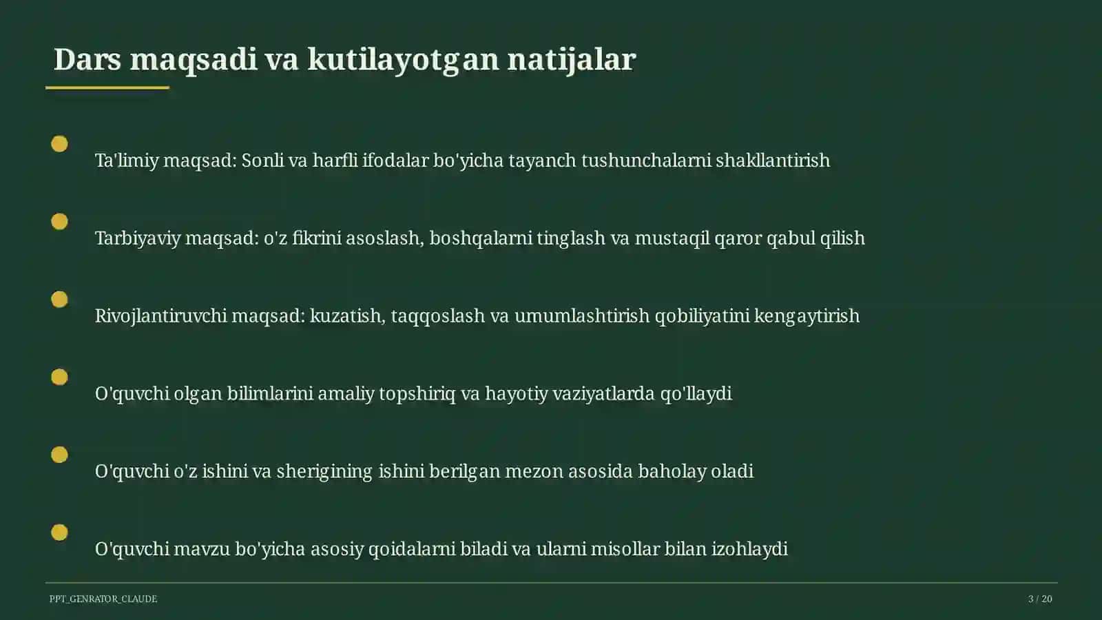Sonli va harfli ifodalar (5-sinf) 3