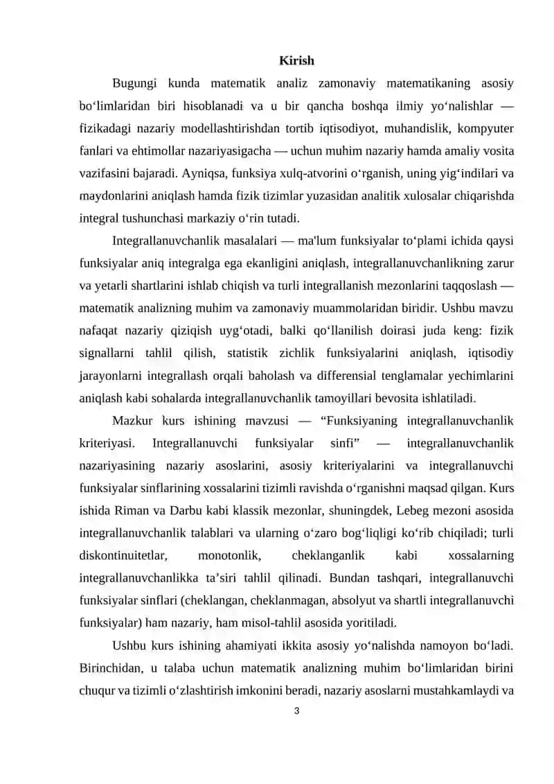 Funksiyaning integrallanuvchanlik kriteriyasi.Integrallanuvchi funksiyalar sinfi 3
