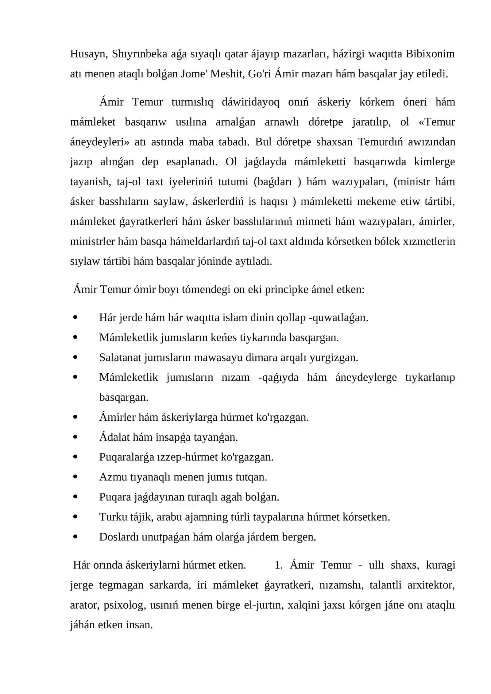 Mawaranahrda Ámir Temur tárepinen oraylasqan mámleket júzege keltiriliwi jáne onıń pán, mádeniyat hám bilim rawajlanıwına qosqan úlesi 3
