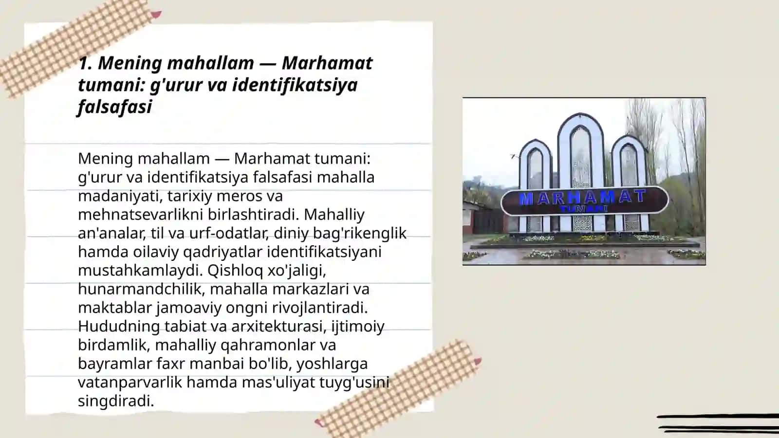 "Mening Mahallam mening faxrim" Andijon viloyati Marhamat tumani haqda 3