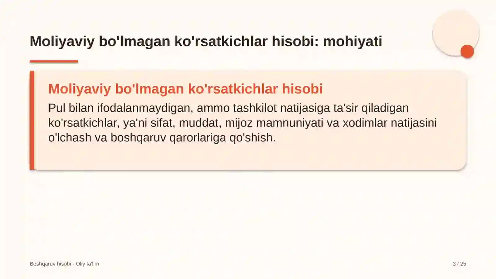 Moliyaviy bo'lmagan ko'rsatkichlar hisobi: mohiyati 3