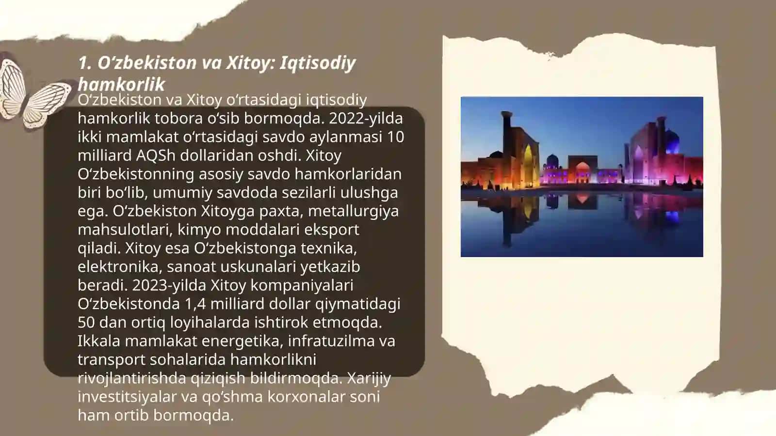 Õzbekiston Respublikasining Sharq davlatlari bilan iqtisodiy hamkorliklari. Õzbekistonning Sharq davlatlari tashkilotlariga a'zo bõlganligi. Õzbekistonning Sharq davlatlarining nufuzli universitetlari bilan hamkorligi 3
