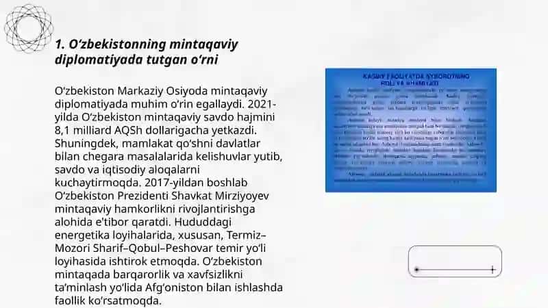Oʻzbekistonning Markaziy Osiyoda tinchlik va barqarorlikni taʼminlashdagi oʻrni 3