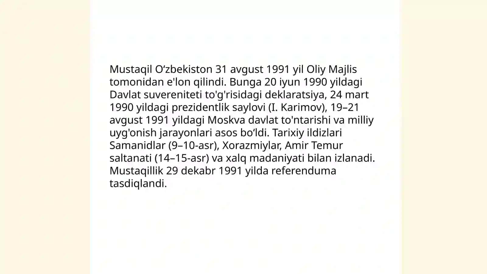 Mustaqil O‘zbekiston Respublikasi Tashkil Topishining Tarixiy Ahamiyati 3