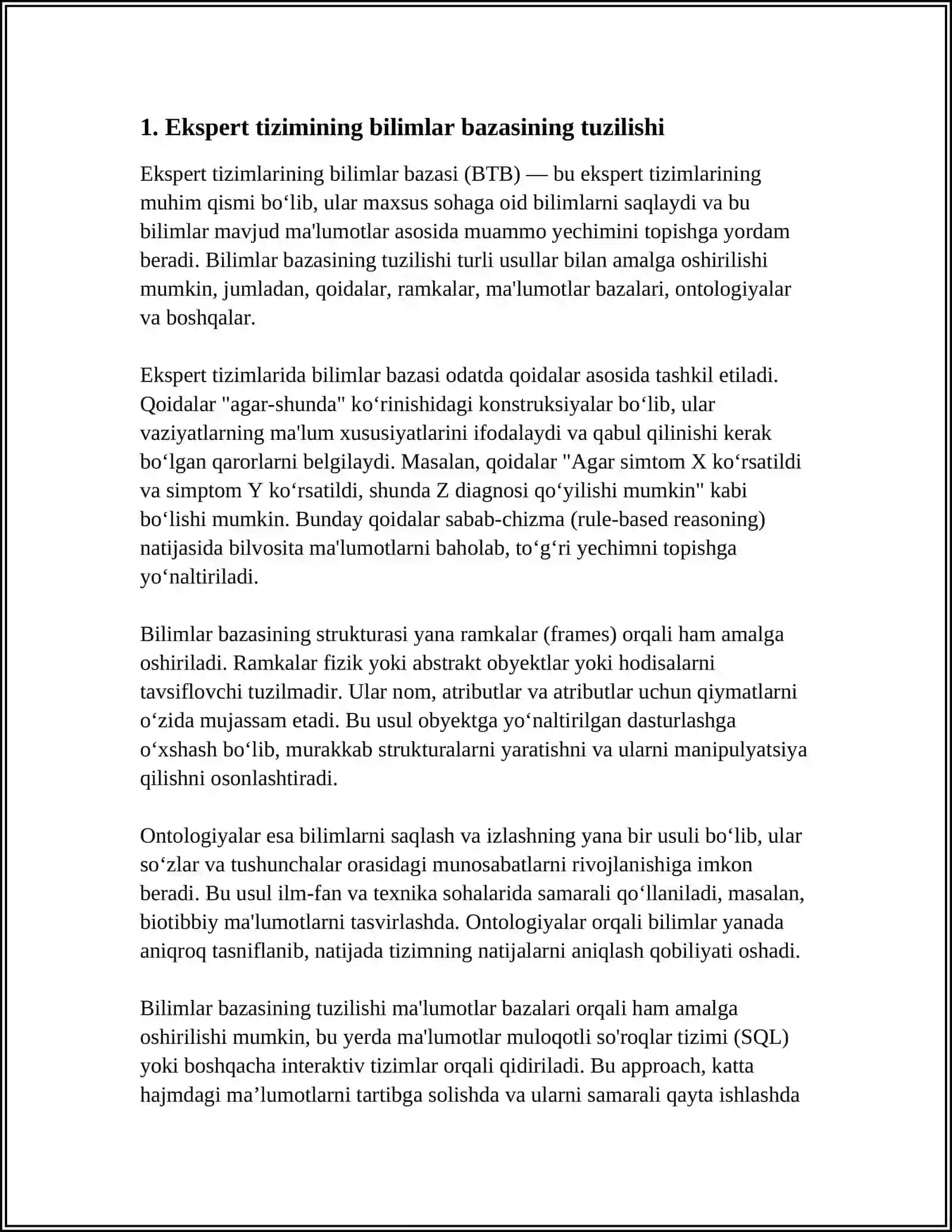 EKSPERT TIZIMI HAQIDA BILIMLAR BAZASI VA YAKUNLOVCHI MEXANIZM 3
