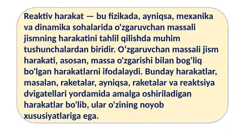 Oʻzgaruvchan Massali Jism Harakati: Reaktiv Harakat 3