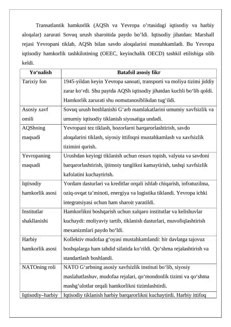 Transatlantik iqtisodiy va harbiy hamkorlikning shakllanishi 3