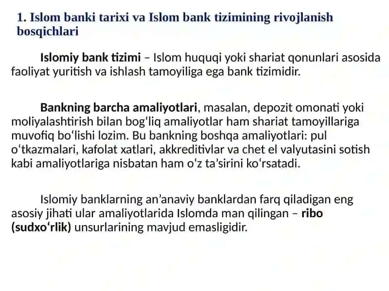 Islom bankining rivojlanishi va tarixi mavzusida taqdimot 3