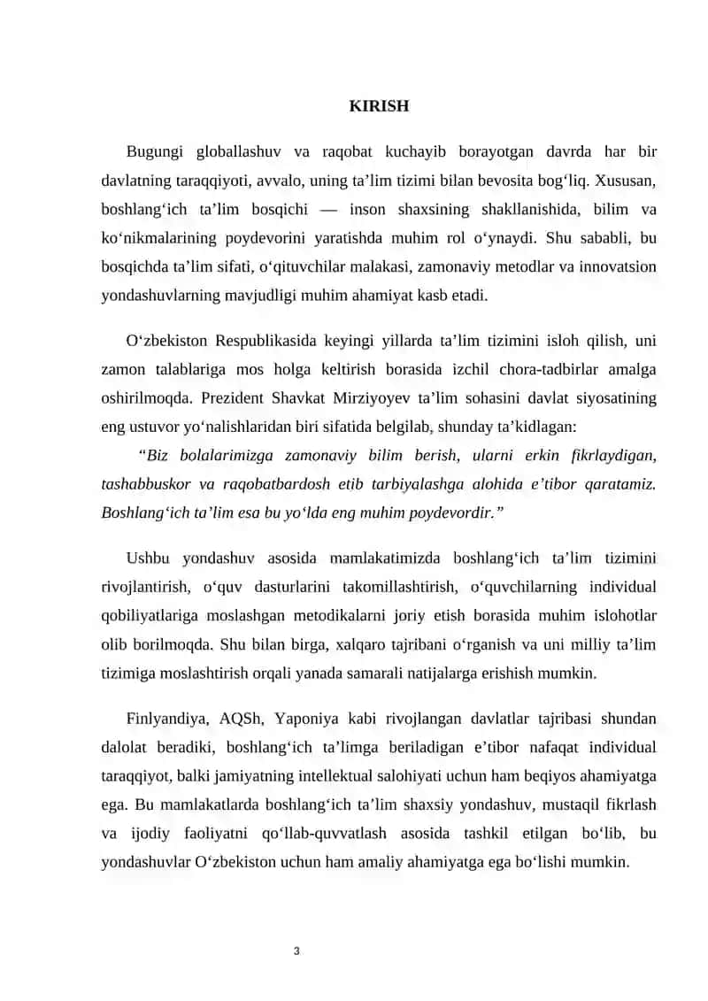 O’zbekistonda va rivojlangan horijiy davlatlarda boshlangich ta’lim tizimi va uni qiyosiy organish mazmuni 3