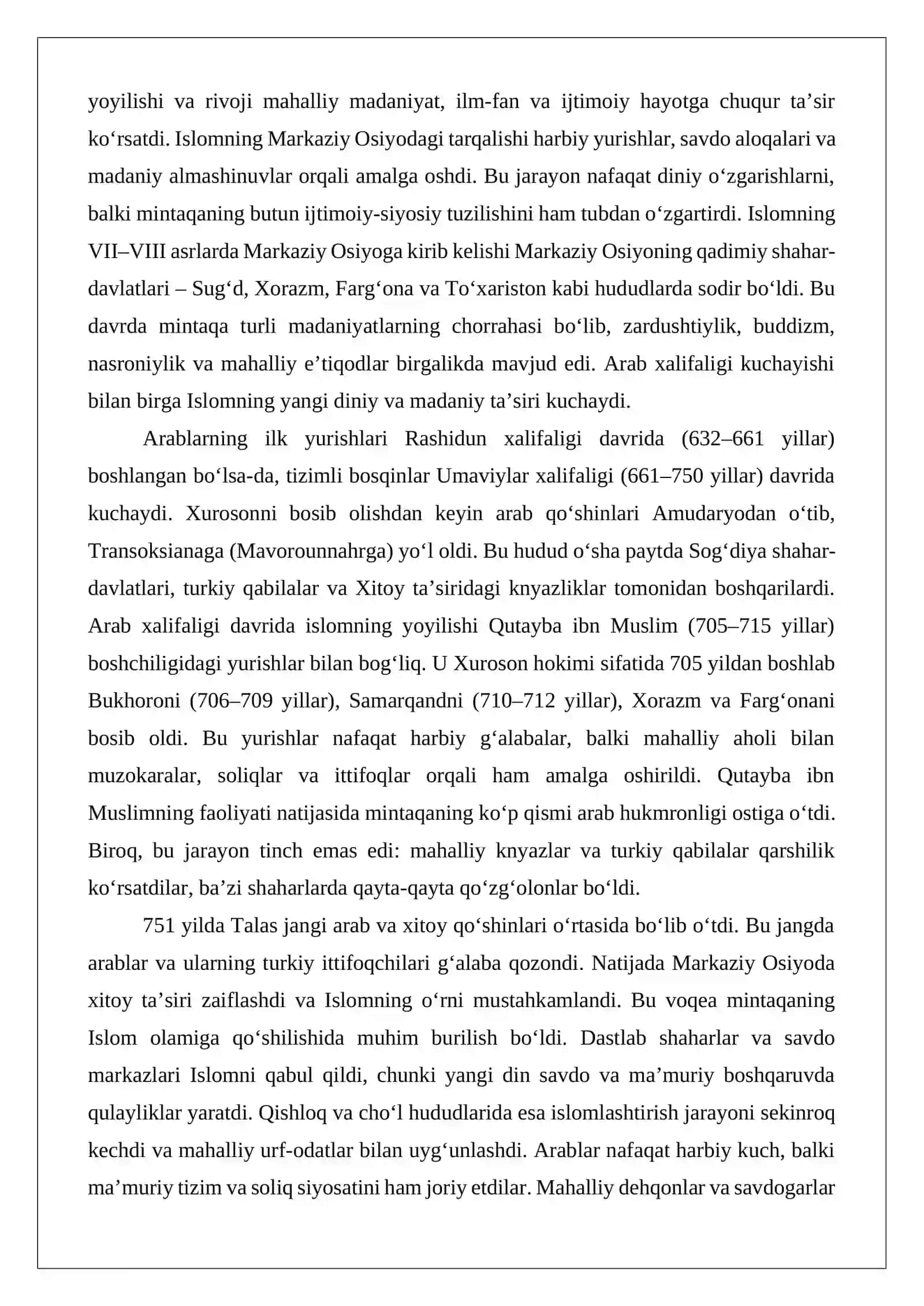 Islomning Markaziy Osiyo mintaqasidagi o‘rni va ahamiyati: tarix va hozirgi zamon 3