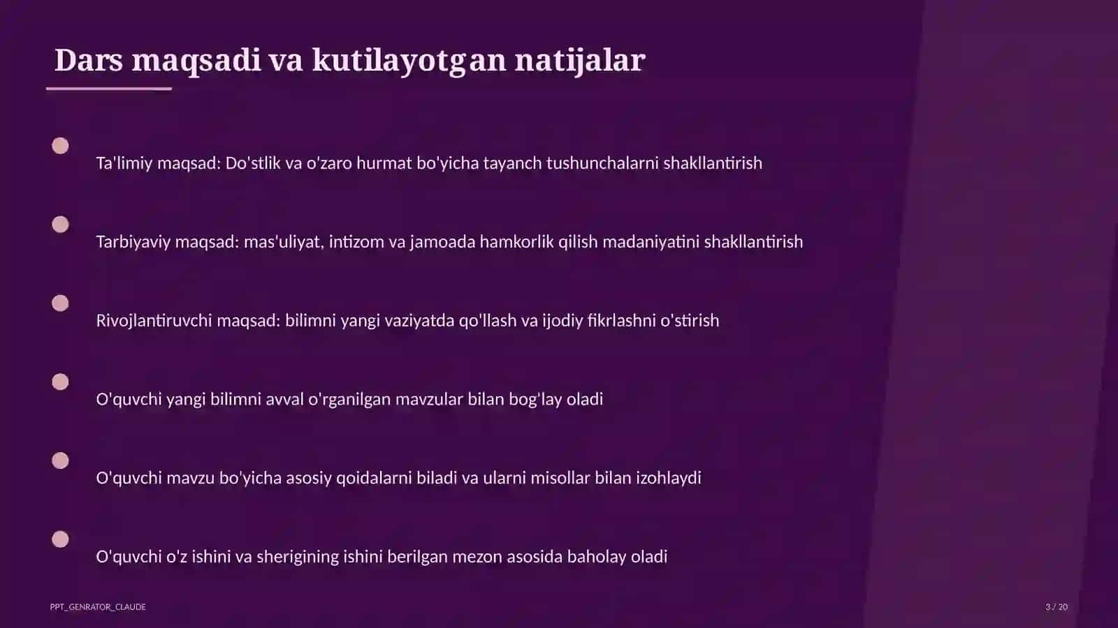 Sinf soati va tarbiyaviy tadbirlar (1–11) — o'qituvchilar uchun 3