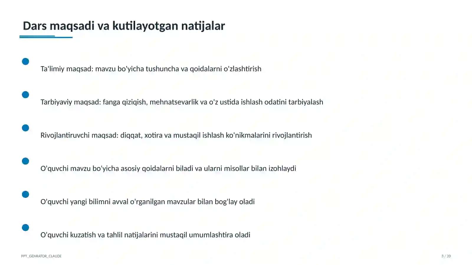 Dars refleksiyasi va o'z-o'zini tahlil 3