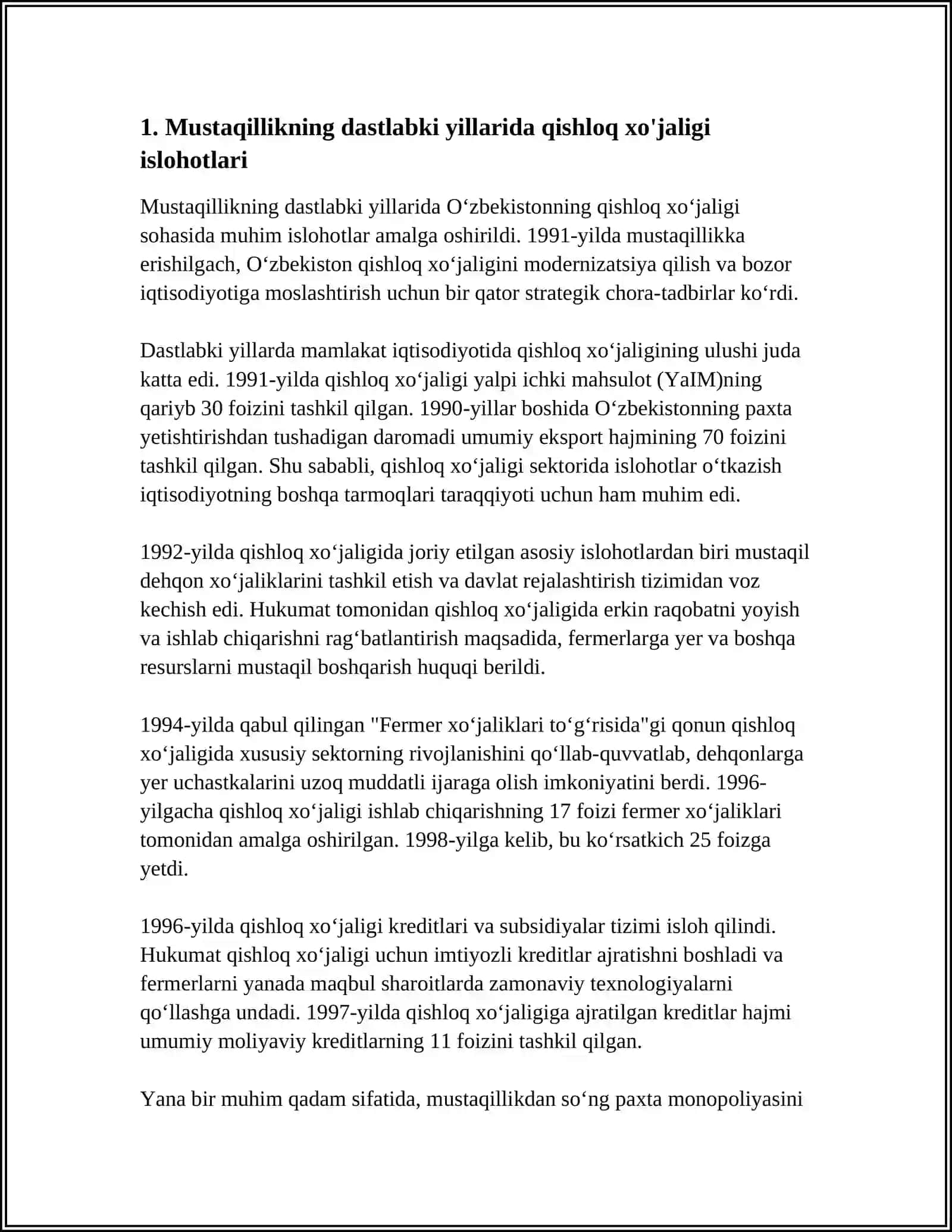 MUSTAQILIK YILARIDA QISHLOQ VA SA'NOAT SOHASIDA O'ZGARISHLAR 3