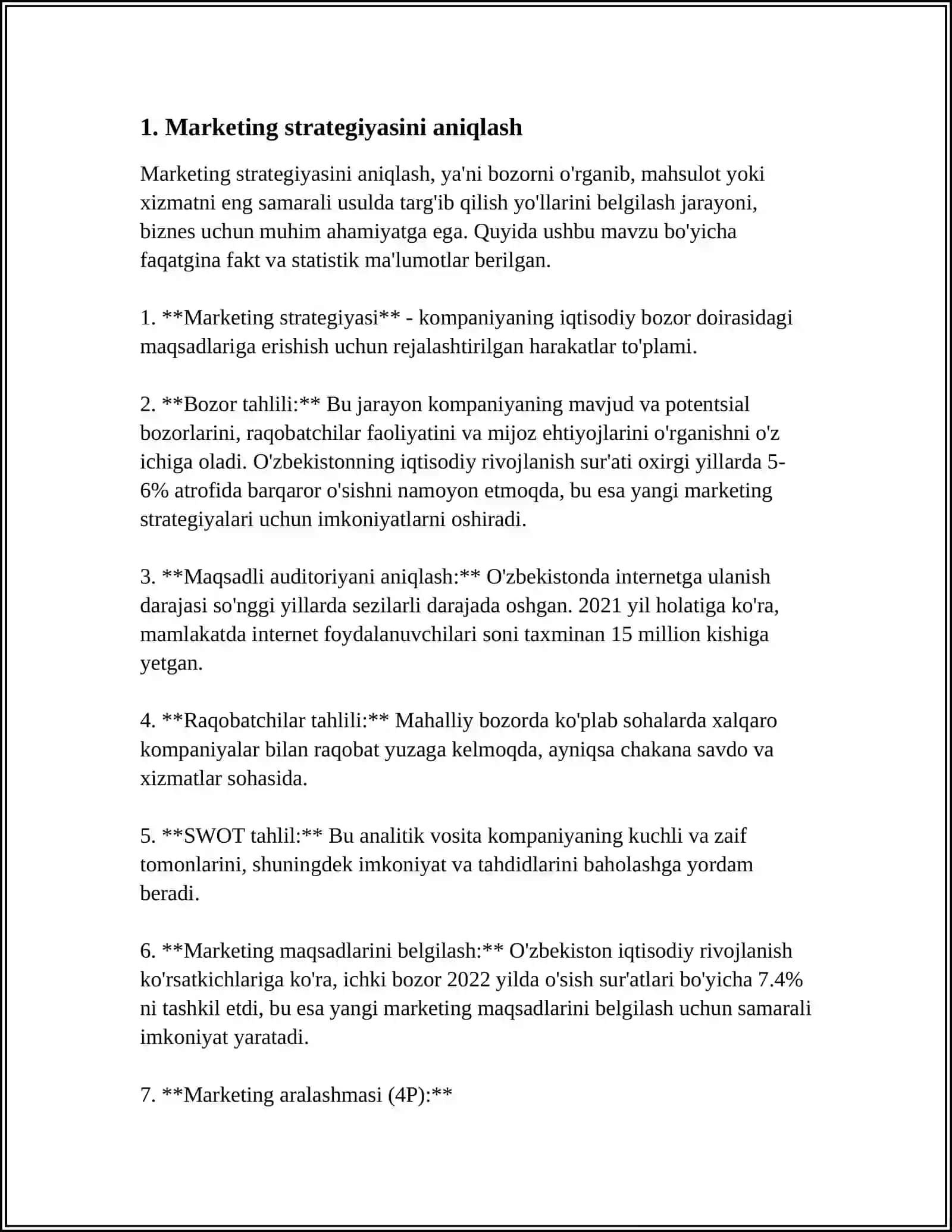 MARKETING STRATEGIYASINI YARATISH VA MAVJUD VAZIYATGA MOSLASHTIRISH 3