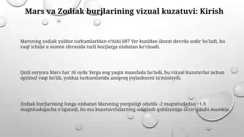 Mars sayyorasi yordamida zodiak yulduz turkumlarini vizual kuzatish 3
