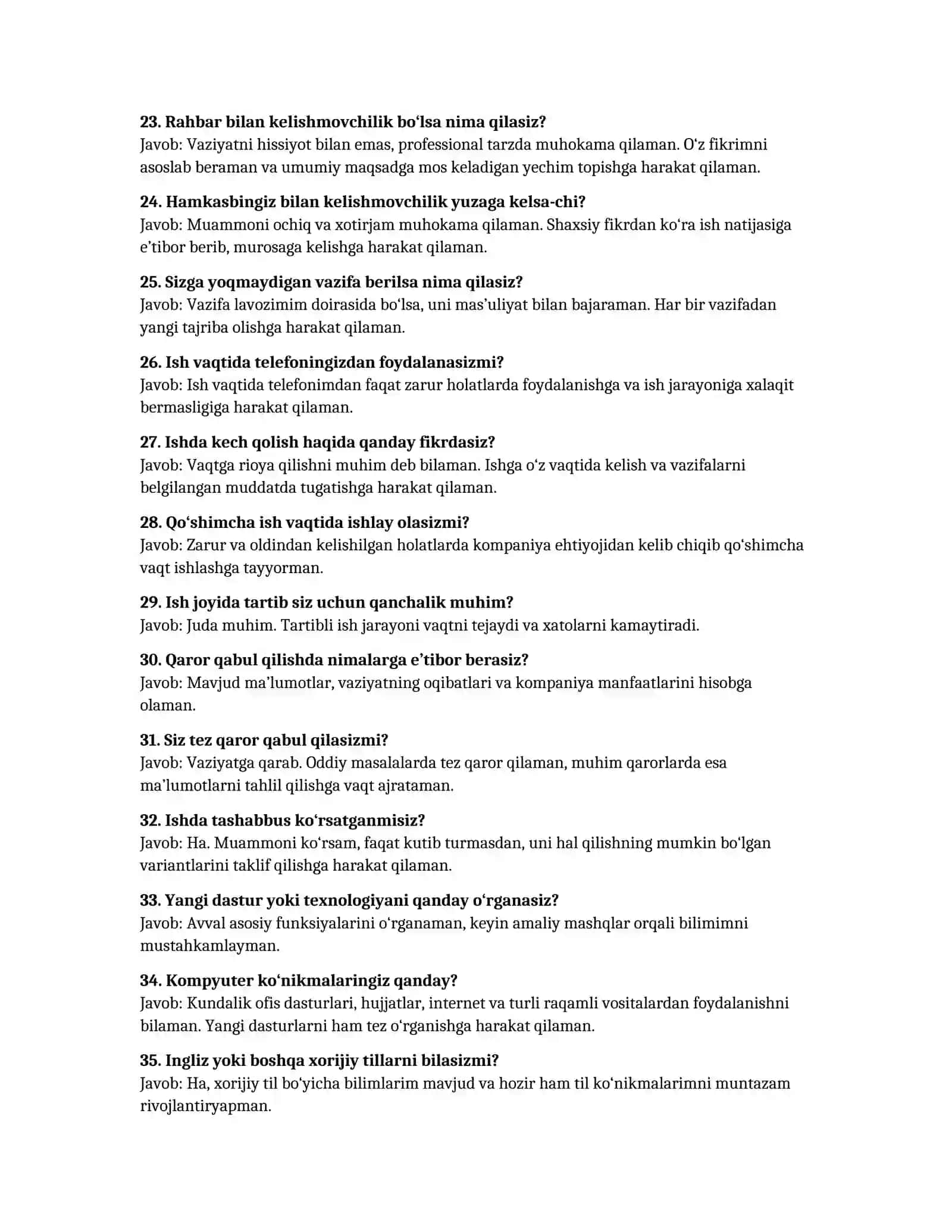 Savollar ishga kirish uchun. 3