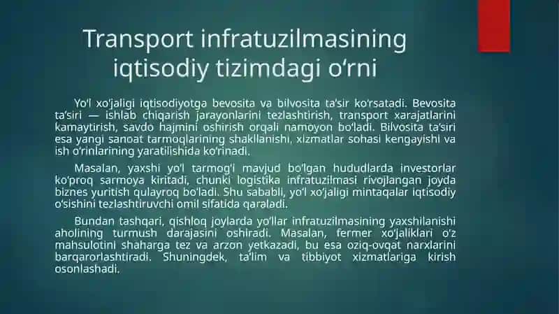 Avtomobil yo‘l xo‘jaligini iqtisodiyotda tutgan o‘rni 3