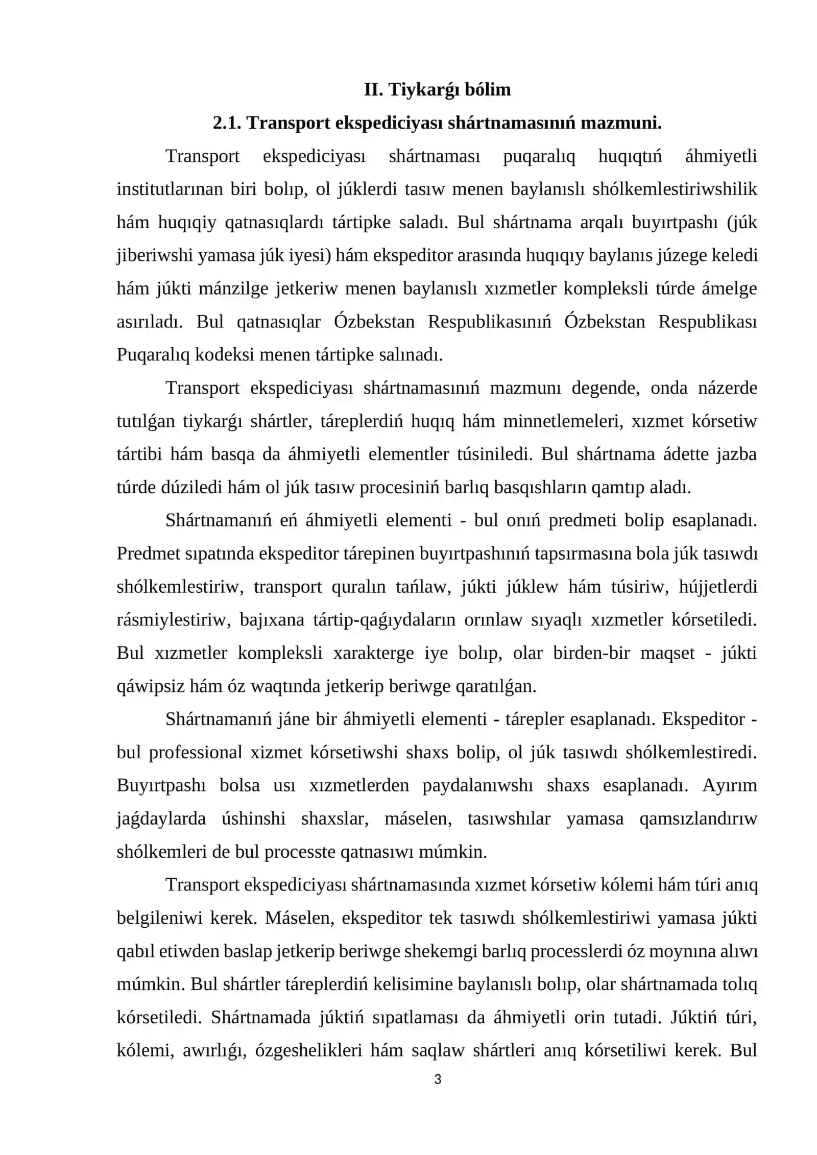Transport ekspеdiciyası shártnaması shártlеrin buzǵanlıǵı ushın juwapkеrshilik hám shártnamanıń biykar bolıw tiykarları 3